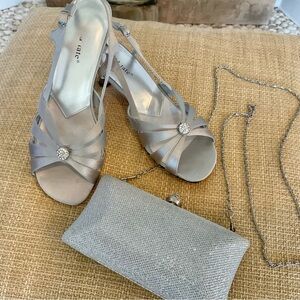 David Tate Rosette Silver Satin Sandals Size 8.5W BUNDLE